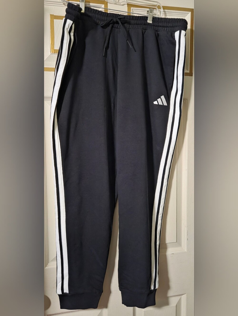 Adidas Black Jogger Pants with White Stripes